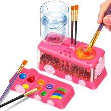 (Rose Red) Nettoyeur automatique de pinceaux aquarelle Little Train avec kit de changement d'eau automatique