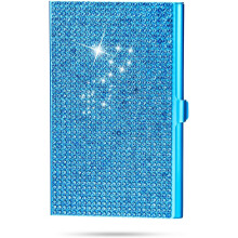 (Blue) Metal Rhinestone Business Card Holder & Sparkle Business Card Box