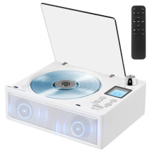 (White) CD Bluetooth Player with FM Radio, USB/TF Card Playback & Integrated Stereo Kit