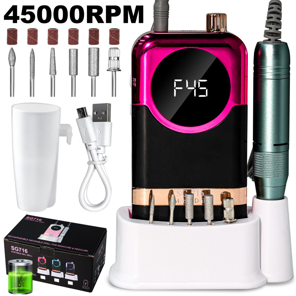 (Fuchsia) Rechargeable Electric Nail File & Grinder for Salon Nail Care, Polish Remover & Dead Skin Tool