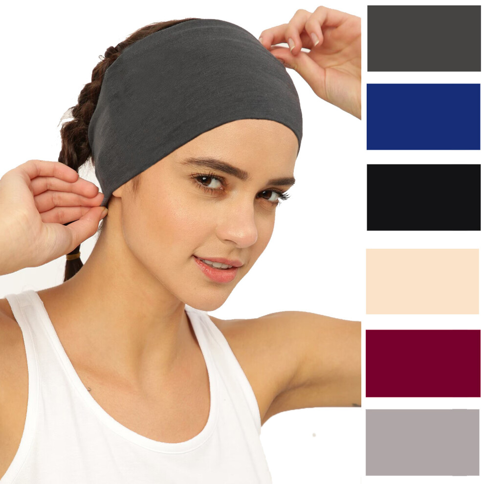 Light/Gray/Dark (B) Women's Wide Elastic Yoga Headband Retro Sweat-Absorbing Sports Headscarf Sweatband