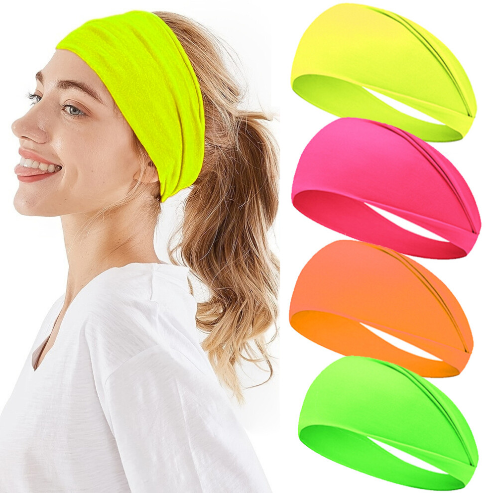 Green (A) Women's Neon Yoga Headband Sweat-Wicking Running Fitness Wide Elastic Solid Scarf Set