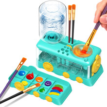 (Green) Nettoyeur automatique de pinceaux aquarelle Little Train avec kit de changement d'eau automatique