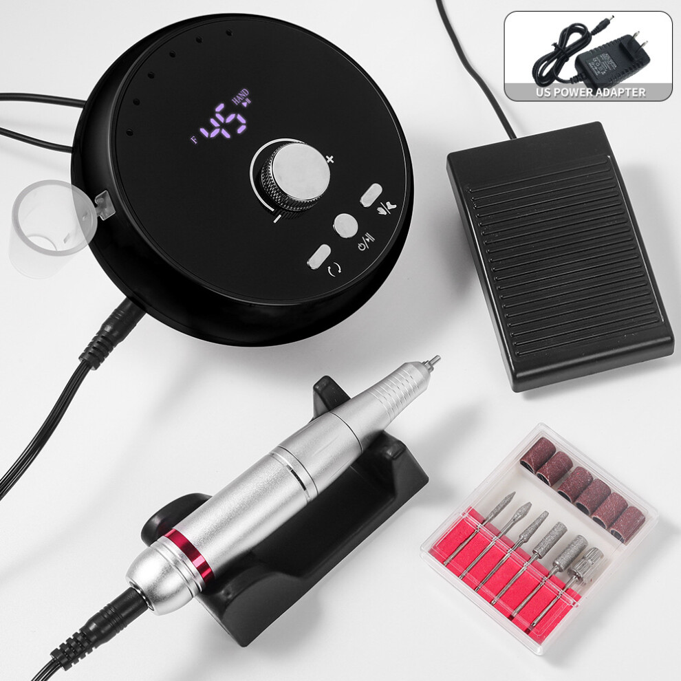 (Black (US standard)) 45000 RPM 203 Electric Nail File Lightweight Nail Care Polishing Machine