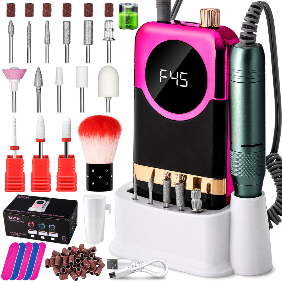 (Fuchsia) Professional Rechargeable Nail Grinder & Dead Skin Remover Set SG716