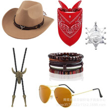 (Camel (seven-piece set)) Halloween Cowboy Costume Kit Western Hippie Disco Party Accessories Set