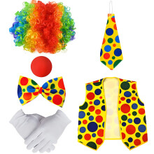 (Set 8) Halloween Adult Clown Cosplay Performance Costume Set with Role-Playing Wig Accessories