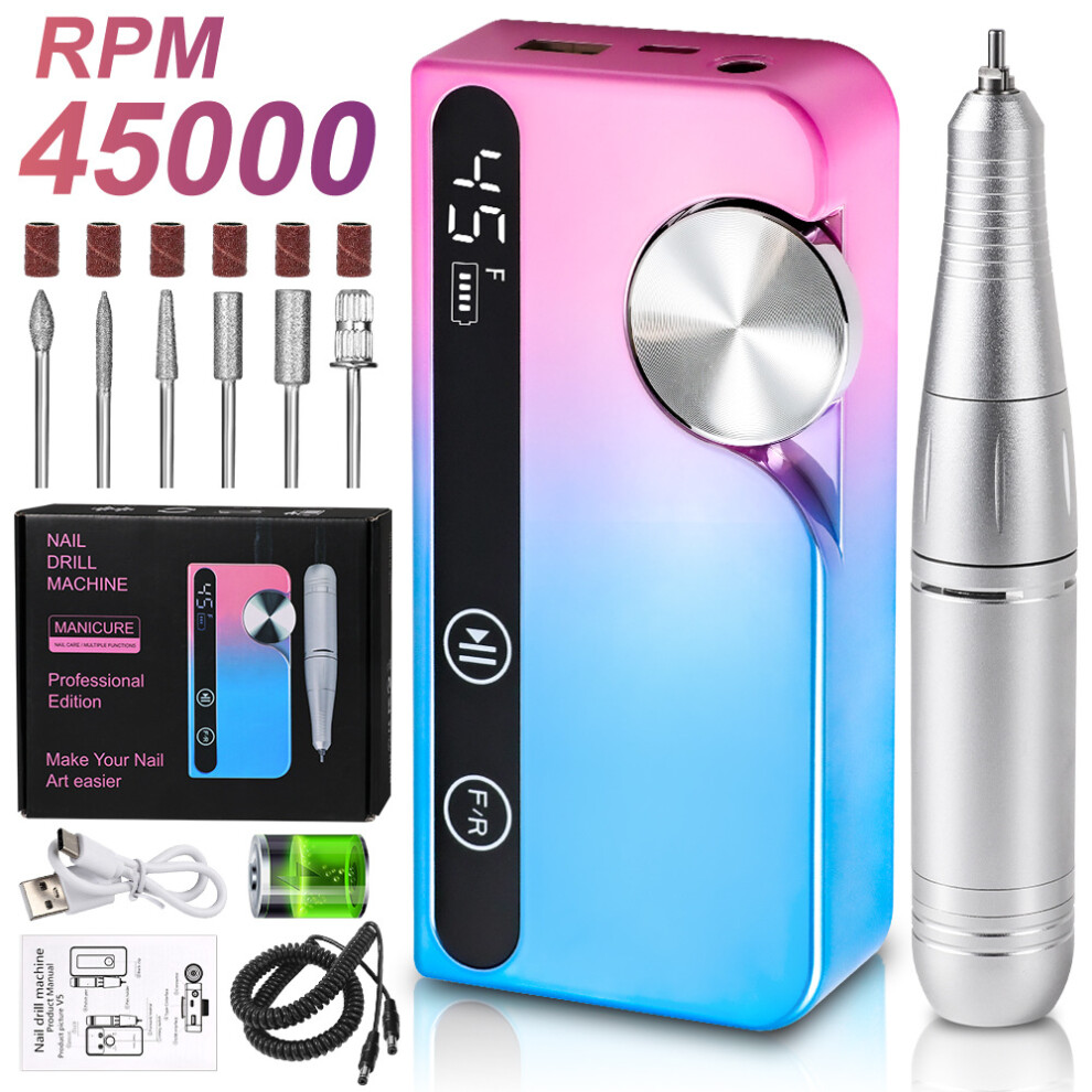 (Gradient) Professional 45000 RPM Rechargeable Portable Electric Nail Grinder for Nail Removal