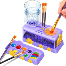 (Purple) Nettoyeur automatique de pinceaux aquarelle Little Train avec kit de changement d'eau automatique