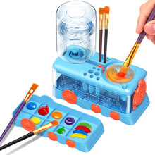 (Blue) Nettoyeur automatique de pinceaux aquarelle Little Train avec kit de changement d'eau automatique