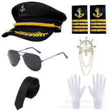(Navy Black 6-piece set) Halloween Flight Attendant Captain Costume Set for Masquerade Party & Role Play Cosplay
