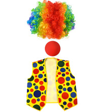 (Set 6) Halloween Adult Clown Cosplay Performance Costume Set with Role-Playing Wig Accessories