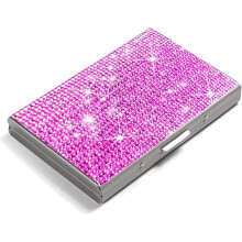 (Pink) Flash Diamond Metal Business Card Holder Multi-Card Portable Premium Niche Case