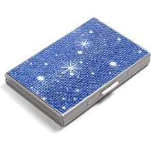 (Blue) Flash Diamond Metal Business Card Holder Multi-Card Portable Premium Niche Case