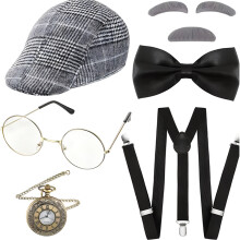 (Style 2) Men's Vintage Gangster Costume Set Wool Houndstooth Hat & Bowtie Role Play