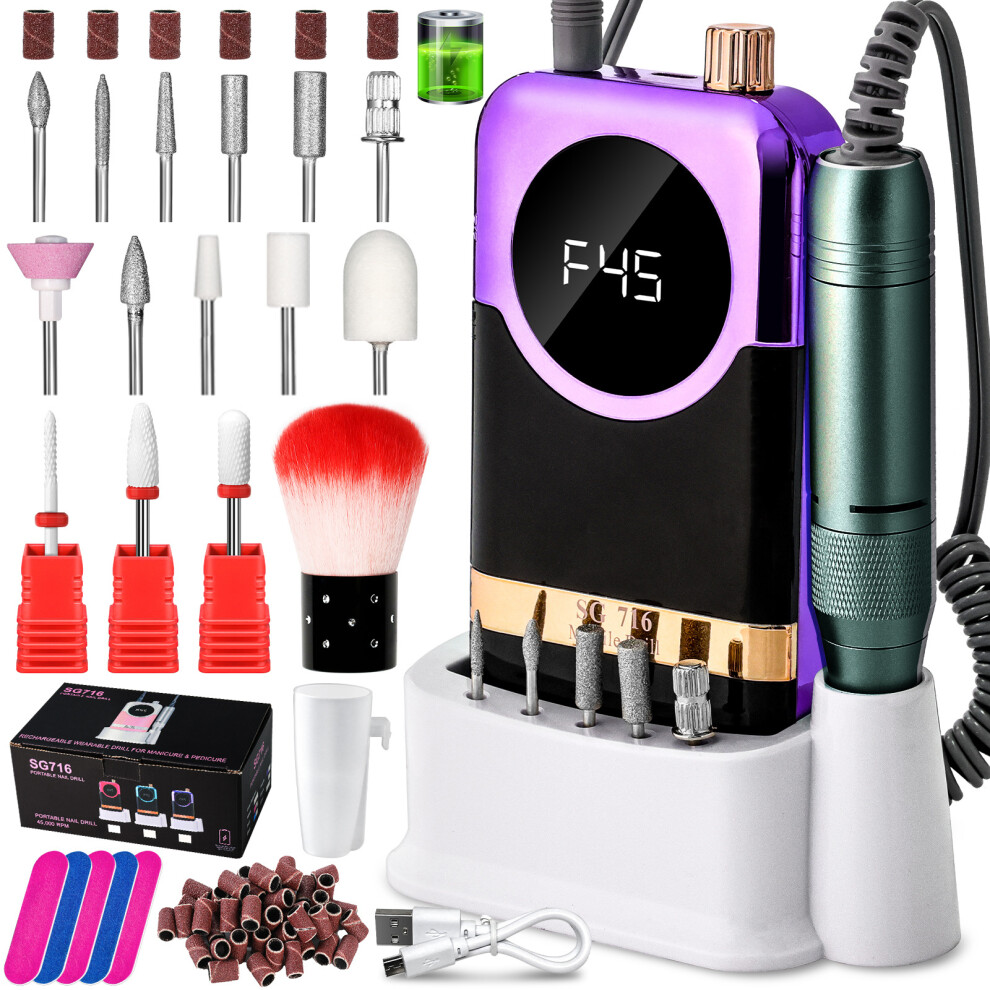 (Purple) Professional Rechargeable Nail Grinder & Dead Skin Remover Set SG716