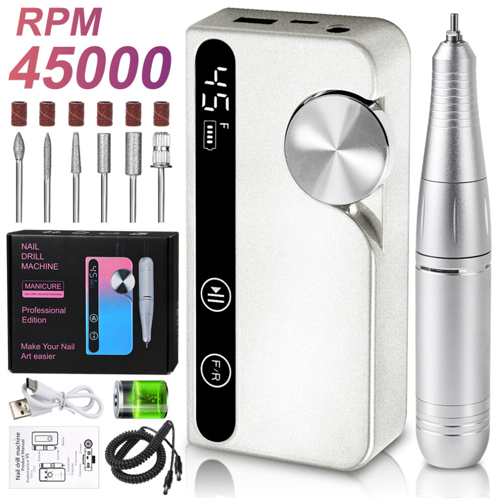 (Pearl White) Professional 45000 RPM Rechargeable Portable Electric Nail Grinder for Nail Removal