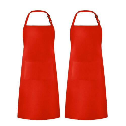(Red) Floral Neck Apron Set Kitchen Café Barbecue Workwear