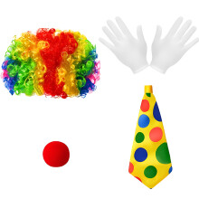 (Set 1) Halloween Adult Clown Cosplay Performance Costume Set with Wig & Suit