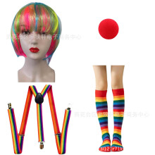 (Set 2) Halloween Adult Clown Cosplay Performance Costume Set with Role-Playing Wig Accessories