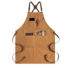 (Camel) Thick Canvas Apron Milk Tea Coffee Shop Barber Work Clothes Handmade Crafts Artistic Apron