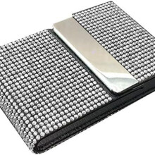 (White) Light Luxury Full Diamond Business Card Case for Women, Premium Portable Holder Kit