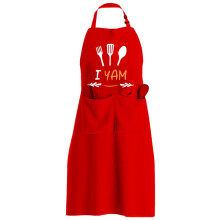 (Red I YAM) Polyester Adjustable Neck Letter Apron, Holiday Gift Kitchen Apron Set Home