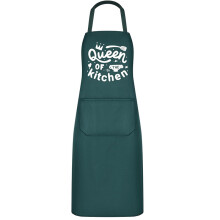 (Dark Green Queen, Pack of 1) Neck Hanging Letter Print Apron Household Kitchen Unisex Couples Barbecue Baking Catering Work Apron