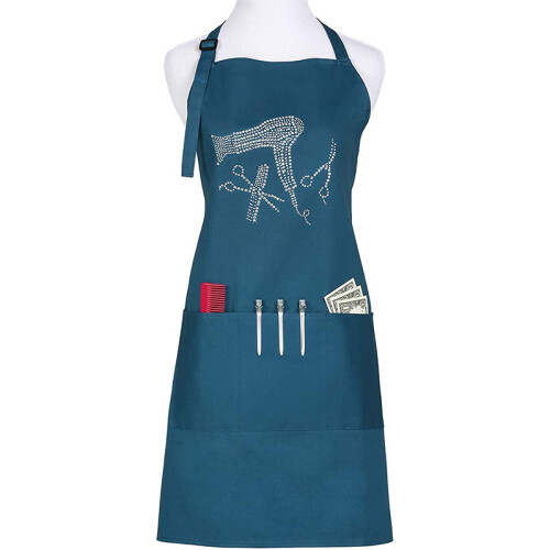 (Blue) Uniform Wool Neck Apron with Adjustable Shoulder Straps Barber Work Kit