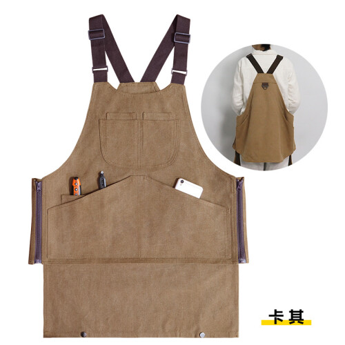(Khaki) Electrician Carpenter Detachable Tool Vest, Sleeveless Pullover Apron with Large Pockets, Suitable Work