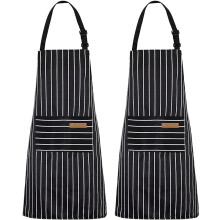 (Black Thick Stripes) Adjustable Unisex Work Apron Dining & Coffee Shops, Suitable Printing & Embroidery