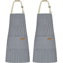 (Blue fine stripes) Adjustable Unisex Work Apron Dining & Coffee Shops, Suitable Printing & Embroidery