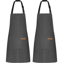 (Black Thin Stripes) Regulowany fartuch roboczy unisex do restauracji i kawiarni, odpowiedni do nadruku i haftu