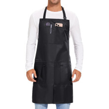 (Neck Hanging Waterproof Black with Slit) Waterproof Oilproof Neck Hanging Apron Kitchen Outdoor Gardening Workwear Household