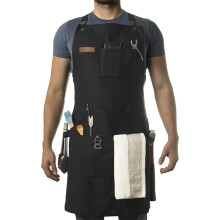 (Black) Thick Canvas Cross-Back Apron Barber & Woodworking Workwear Kit