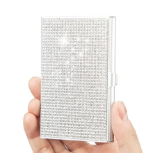 (Silver) Metal Rhinestone Business Card Holder & Sparkle Business Card Box