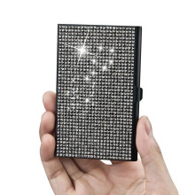 (Black) Metal Rhinestone Business Card Holder & Sparkle Business Card Box
