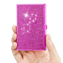 (Fuchsia) Metal Rhinestone Business Card Holder & Sparkle Business Card Box