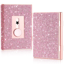 (Fuchsia) Glitzerndes, mit Diamanten besetztes, ausziehbares Kartenetui für Damen, tragbarer Visitenkartenhalter