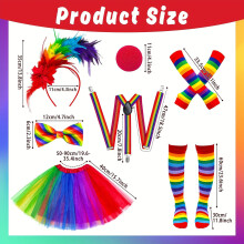 (B) Rainbow Tutu Skirt Feather Headband Striped Sock Set Party Performance Cosplay Costume Accessories