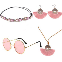 (Set 2) Bohemian Vintage Fan-Shaped Tassel Pendant Necklace Hippie Jewelry Set