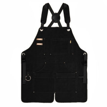 (Black) Waxed Heavy-Duty Canvas Apron with Shoulder Protection, Adjustable Fit Woodworking Mechanics