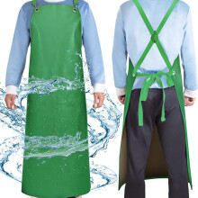 (Green) PU Leather Logo Apron, Kitchen Workwear, Adult Perforated Black Coat, Waterproof & Oil-Proof Suit