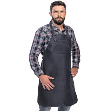 (Black) Neck Hanging Waterproof Oilproof Leather Chef Apron Kit Cooking & Stain Resistant Work