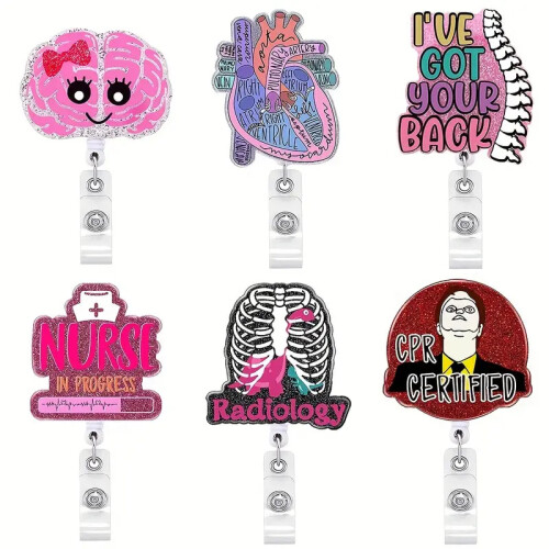 (A) 360 Swivel Retractable Beaded Badge Card Holder Easy Pull