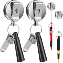 (4PCS) Halbmetallener Ausweishalter mit Stifthalterung, einziehbarer Ausweishalter, Schlüsselanhänger
