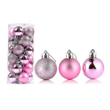 (Pink Red, 8cm) 24pcs Christmas Ball Delicate Reusable High Gloss Xmas Tree Decor Ball Pendant Home Decor