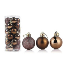 (Coffee, 6cm) 24pcs Christmas Ball Delicate Reusable High Gloss Xmas Tree Decor Ball Pendant Home Decor