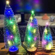 (16cm) Led Artificial Mini Christmas Tree Wooden Pine Tree Ornaments With Base For Christmas Holiday Party Home Decor