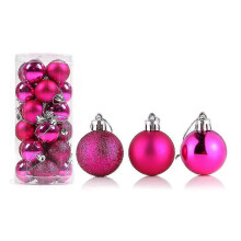 (Rose Red, 4cm) 24pcs Christmas Ball Delicate Reusable High Gloss Xmas Tree Decor Ball Pendant Home Decor
